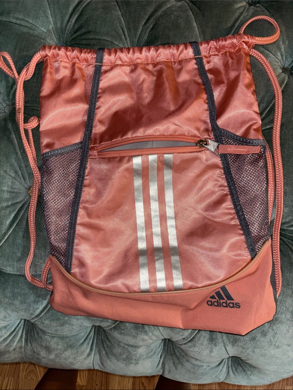 adidas Pink Coral Drawstring Gym Sack with Reflective Stripes
